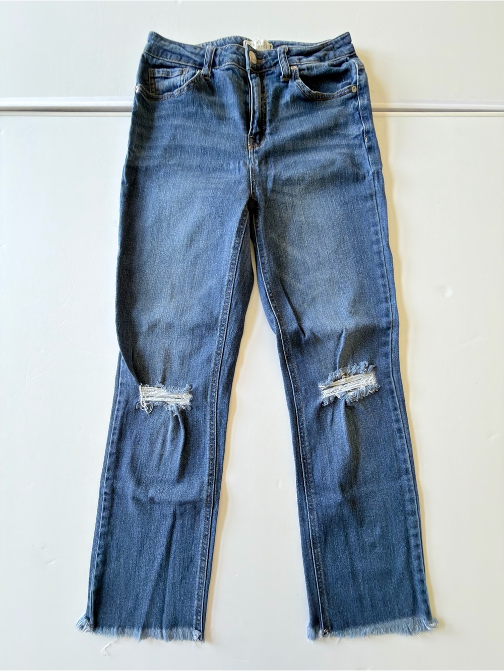 Harper Blue Straight-Leg Distressed Jeans